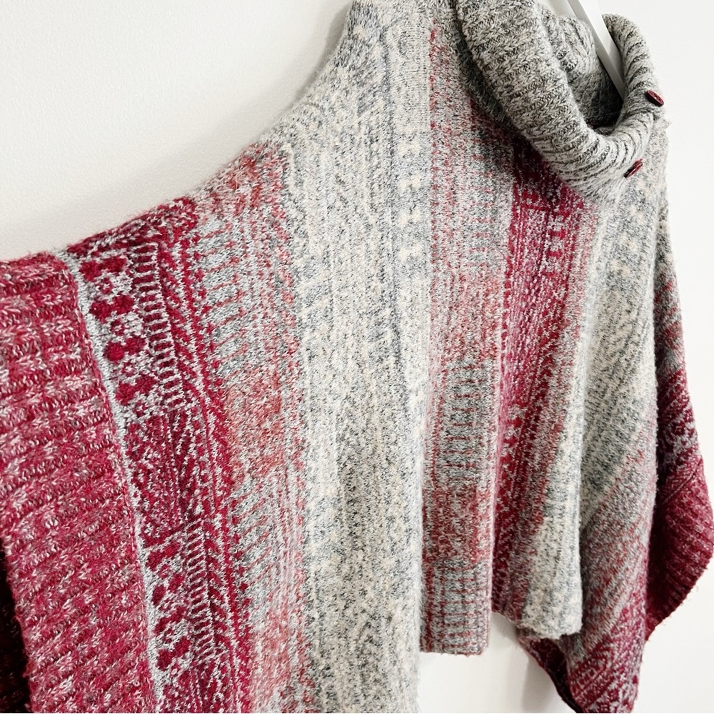 BOGO! Free People Willow Fair Isle Poncho Sweater Button Funnel Neck Size XS - Picture 7 of 10